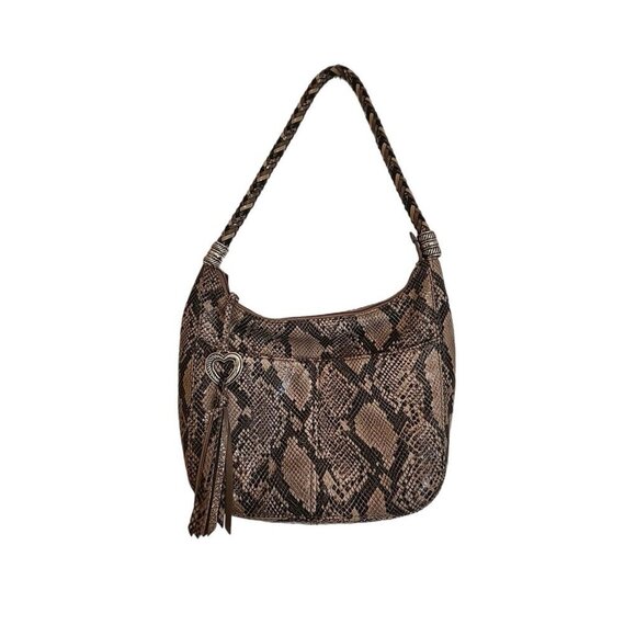 Brighton Snake Print Leather Large Shoulder Bag w Charm Braided Handle - Picture 8 of 11